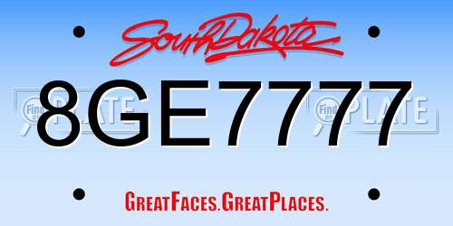 8GE7777 South Dakota License Plate