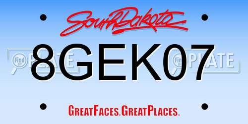 8GEK07 South Dakota License Plate