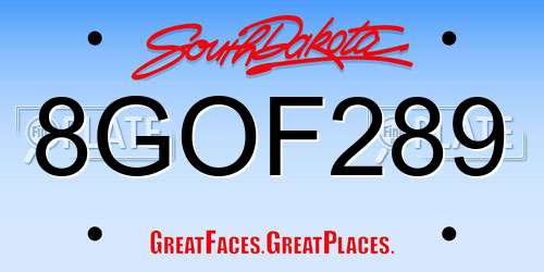 8GOF289 South Dakota License Plate