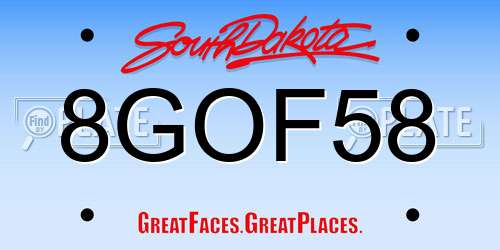 8GOF58 South Dakota License Plate