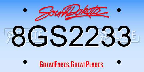 8GS2233 South Dakota License Plate