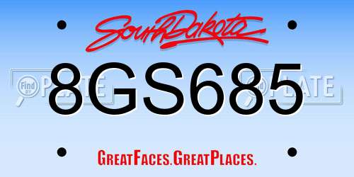 8GS685 South Dakota License Plate