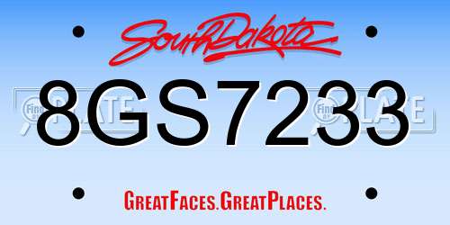 8GS7233 South Dakota License Plate