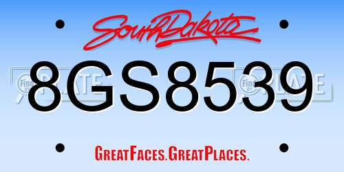 8GS8539 South Dakota License Plate