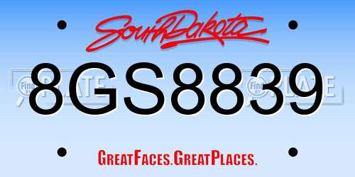 8GS8839 South Dakota License Plate