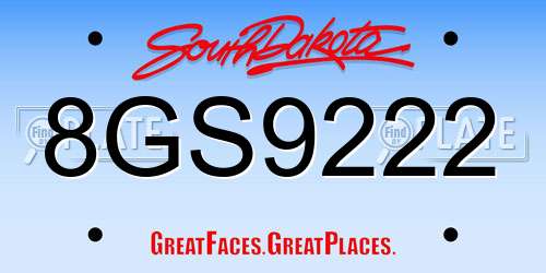 8GS9222 South Dakota License Plate