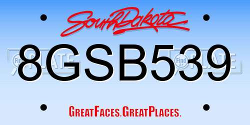 8GSB539 South Dakota License Plate