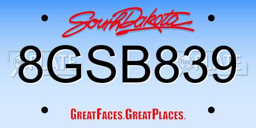 8GSB839 South Dakota License Plate