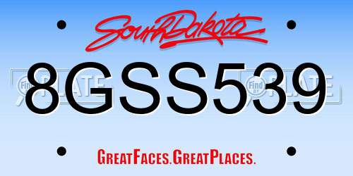 8GSS539 South Dakota License Plate