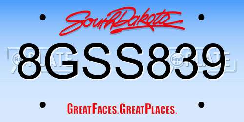 8GSS839 South Dakota License Plate