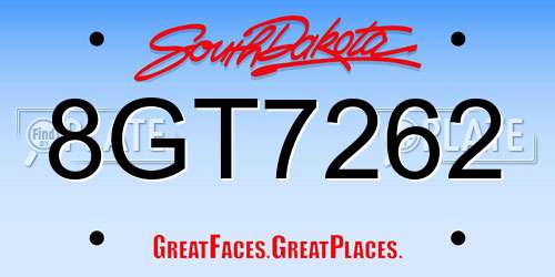 8GT7262 South Dakota License Plate