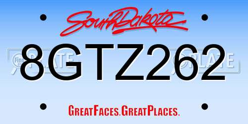 8GTZ262 South Dakota License Plate