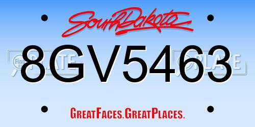 8GV5463 South Dakota License Plate