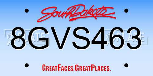 8GVS463 South Dakota License Plate