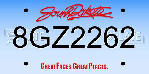 8GZ2262 South Dakota License Plate