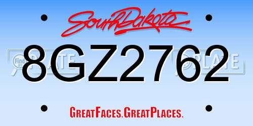 8GZ2762 South Dakota License Plate