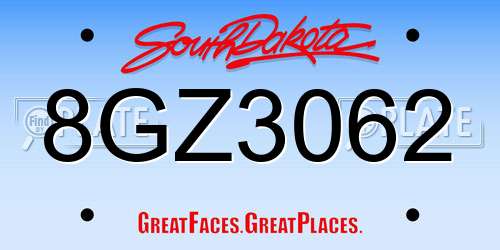 8GZ3062 South Dakota License Plate