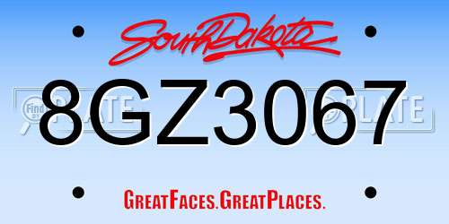 8GZ3067 South Dakota License Plate