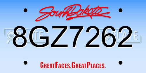 8GZ7262 South Dakota License Plate