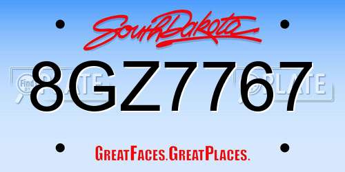 8GZ7767 South Dakota License Plate
