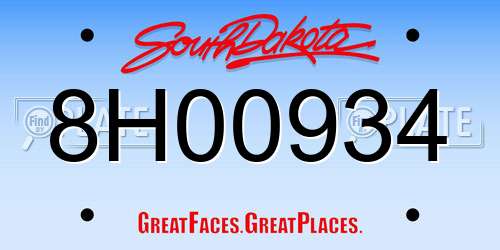 8H00934 South Dakota License Plate