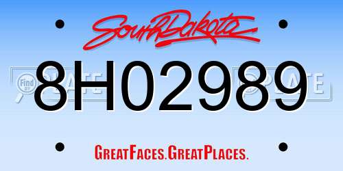 8H02989 South Dakota License Plate
