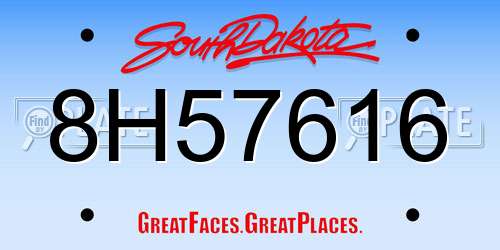 8H57616 South Dakota License Plate