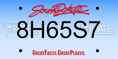 8H65S7 South Dakota License Plate