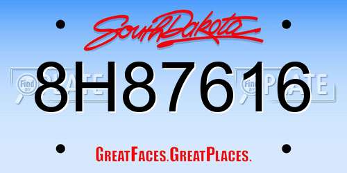 8H87616 South Dakota License Plate