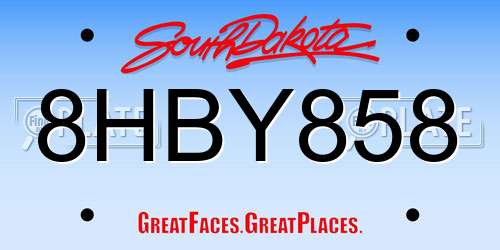 8HBY858 South Dakota License Plate