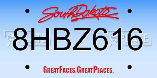 8HBZ616 South Dakota License Plate