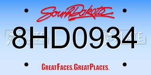 8HD0934 South Dakota License Plate