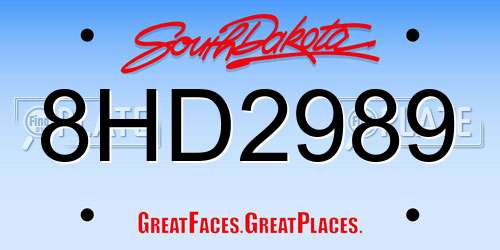 8HD2989 South Dakota License Plate