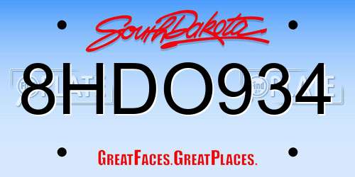 8HDO934 South Dakota License Plate