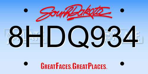 8HDQ934 South Dakota License Plate