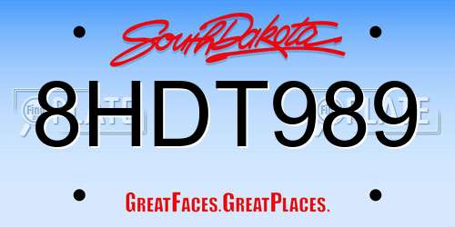 8HDT989 South Dakota License Plate