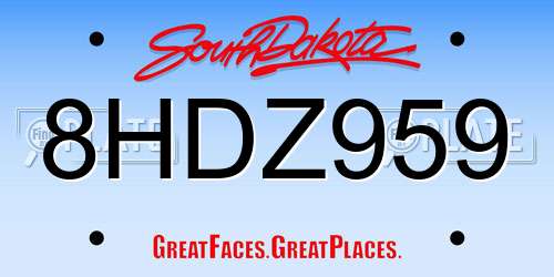 8HDZ959 South Dakota License Plate