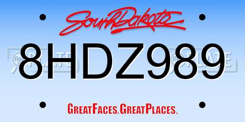 8HDZ989 South Dakota License Plate