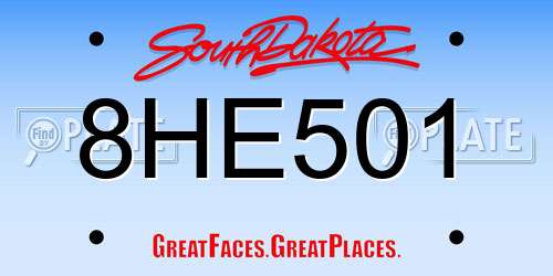 8HE501 South Dakota License Plate