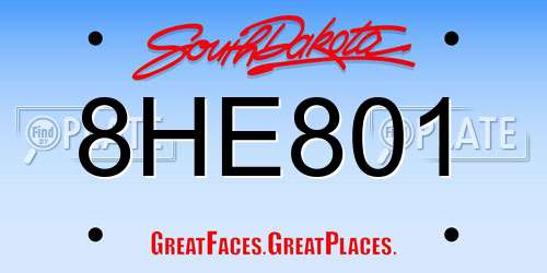 8HE801 South Dakota License Plate