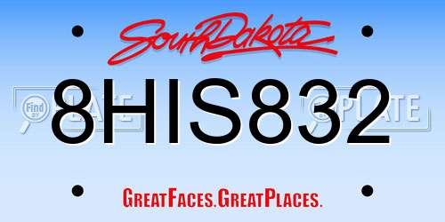 8HIS832 South Dakota License Plate