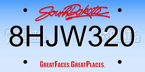8HJW320 South Dakota License Plate