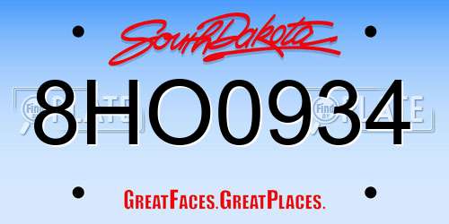 8HO0934 South Dakota License Plate