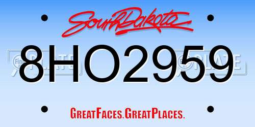 8HO2959 South Dakota License Plate