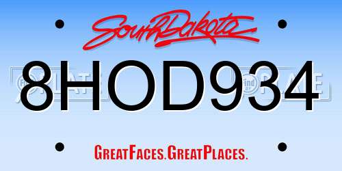 8HOD934 South Dakota License Plate