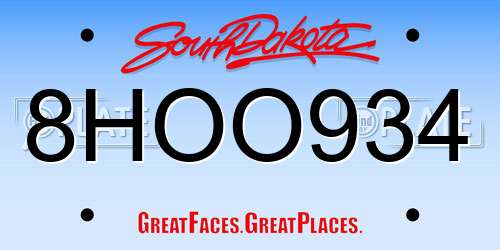 8HOO934 South Dakota License Plate