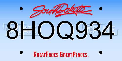 8HOQ934 South Dakota License Plate