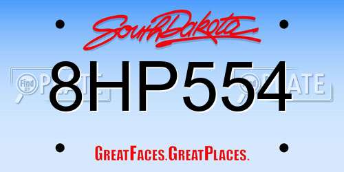 8HP554 South Dakota License Plate