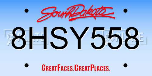 8HSY558 South Dakota License Plate