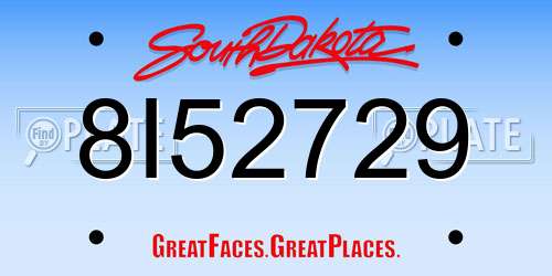 8I52729 South Dakota License Plate